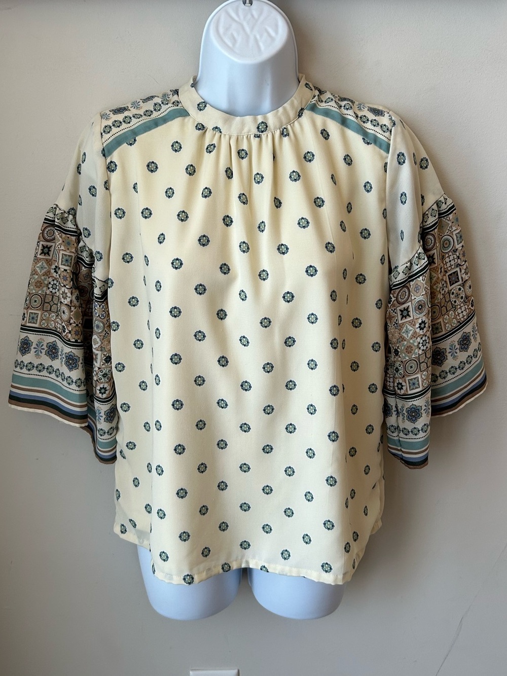 AND Boho Print Bell Sleeve Blouse Size 10 Cottagecore Festival Western